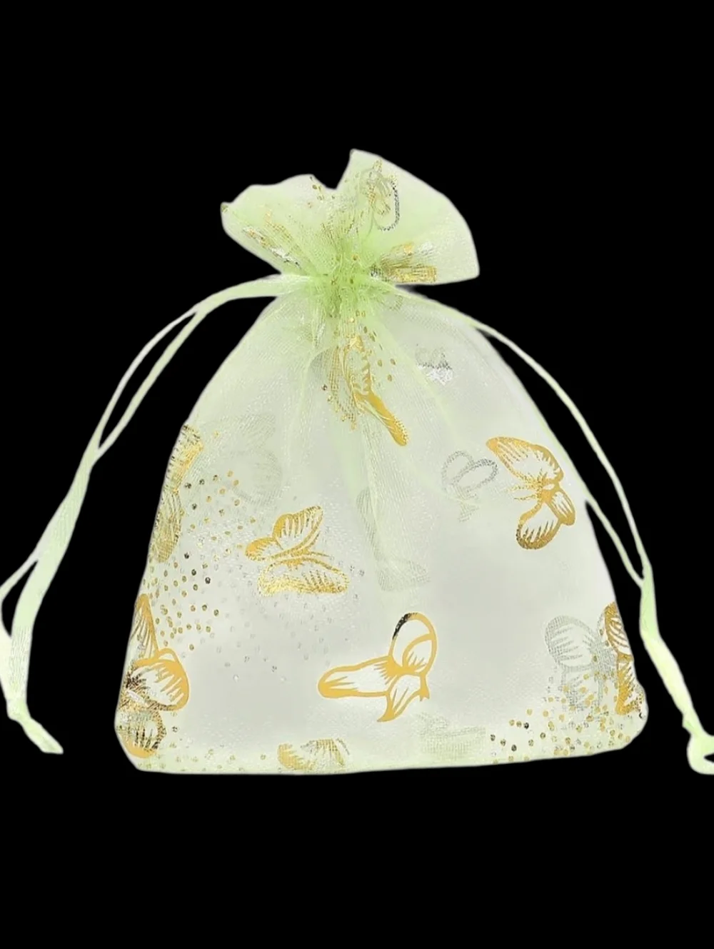 20ct. Organza Gift Bags With Gold /Silver Butterflies - Light Green 4x4.7